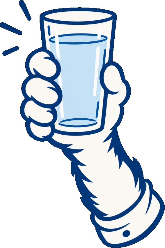 A paw raising a glass of water