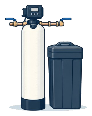A water softener tank beside a brine tank